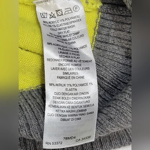 French Connection Womens Size Large Lime Green And Gray Colorblock Sweater - Picture 3 of 9